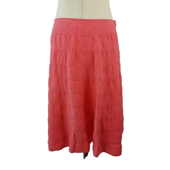 Talbots Pink Tiered Linen Side Zip Midi Skirt Size 6 - Picture 2 of 4